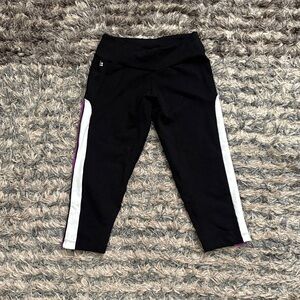 Women's Black and White Leggings with Pink Trim